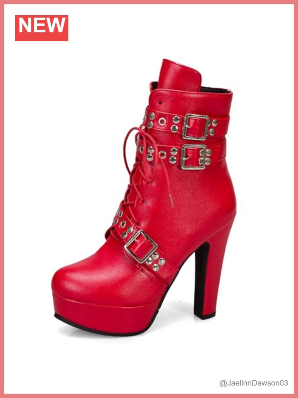 Studded Chunky Heel Platform Ankle Boots Faux Fur Lined Lace-Up Combat